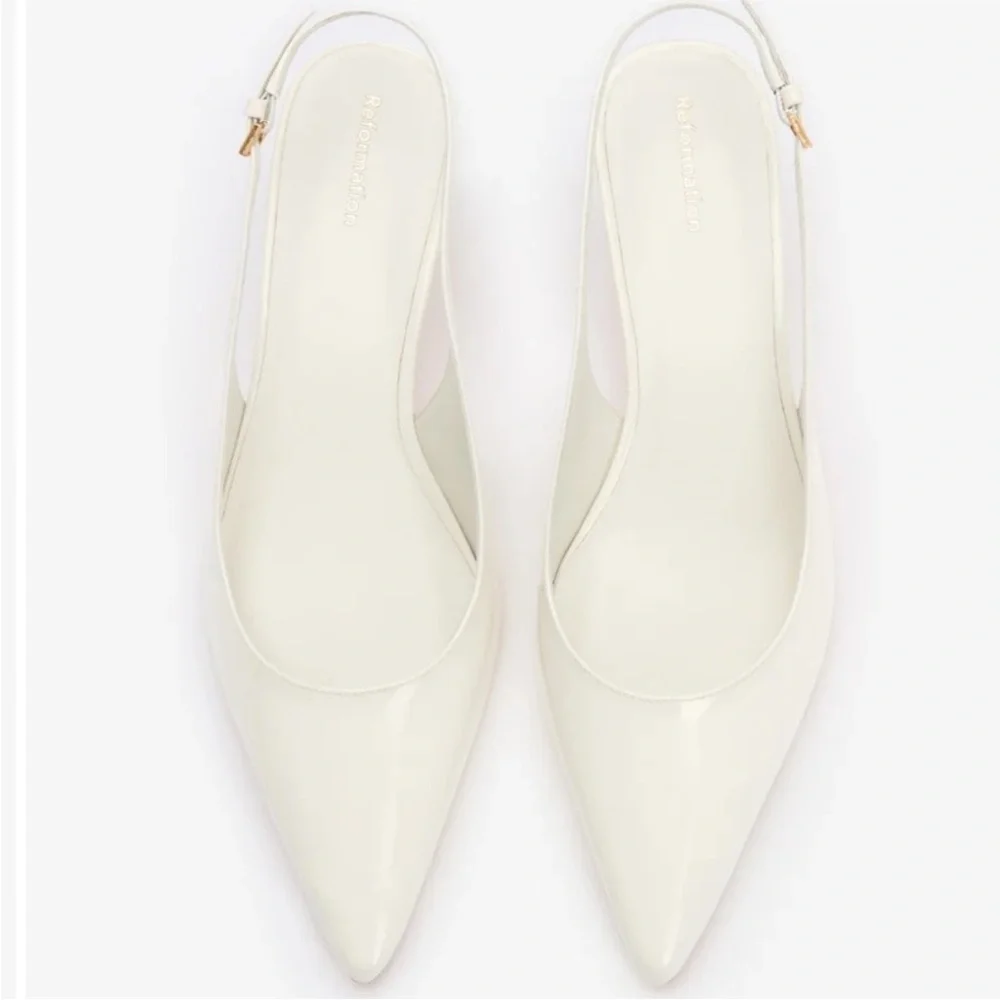 Reformation Wrenley Heeled Slingback Heels - White Patent Size 7.5 - Picture 2 of 8